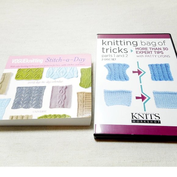 SET! Patty Lyons' Knitting tricks 2 DVDs & Vogue Knitting 360 patterns mini book - Picture 1 of 16